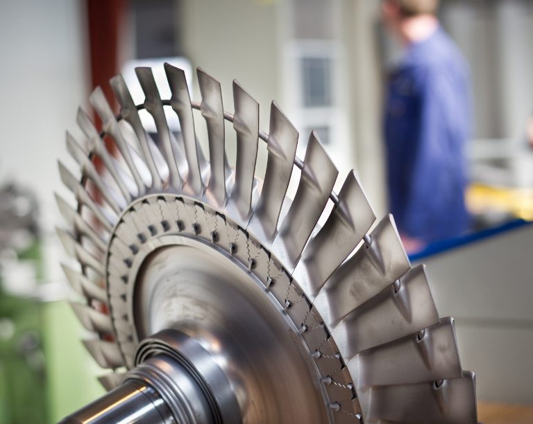 Close-up of turbine blades on a turbocharger rotor