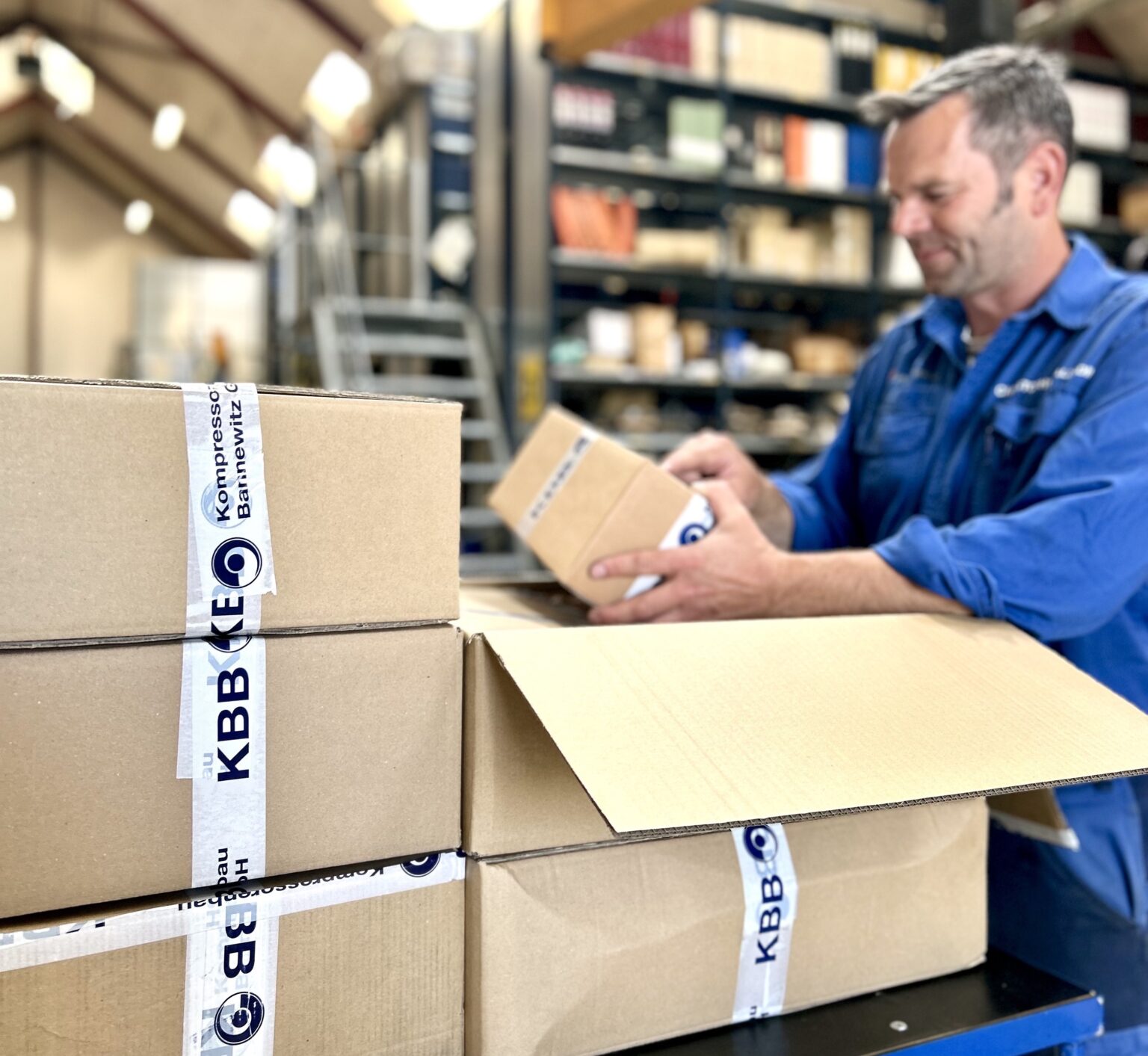 Packing KBB turbocharger parts for shipment in the warehouse